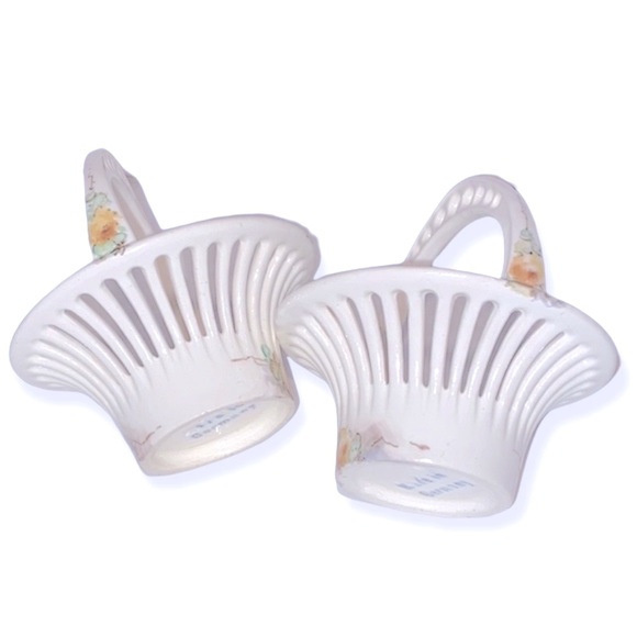 Two Miniature German Porcelain Weave Baskets • Hand Painted • Stamped & Numbered - Picture 4 of 10